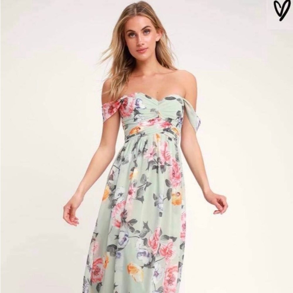 Lulus full length floral turquoise gown